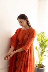 Screen printed kurta set with a knot