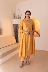 Yellow printed chanderi silk kurta