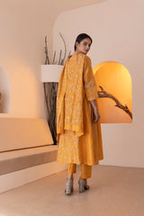 Yellow printed chanderi silk kurta