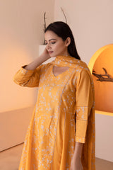 Yellow printed chanderi silk kurta