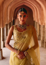 Mehraab Intricate Pale Yellow Saree Set
