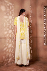 Heavy Embroidered Ivory Yellow organza kurta