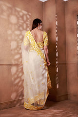 Ivory yellow Sitara saree adorned with resham