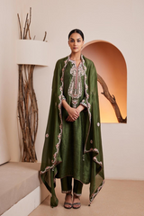 Peacock green Silk kurta with a chanderi silk dupatta