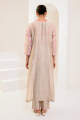 Grey and pink aari Chanderi silk kurta set