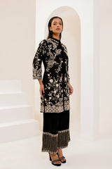 Black and beige short kurta