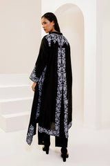 Long black jacket with grey aari work