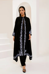 Long black jacket with grey aari work