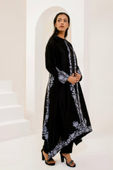 Long black jacket with grey aari work