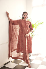 Screen Printed kurta with hand tendered-chawal-taka