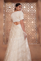 Heavily Embroidered Ivory Bead Work Sitara Lehenga