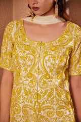 Heavy Embroidered Ivory Yellow organza kurta