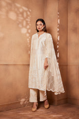 Chantily white raw silk Sitara kurta Set