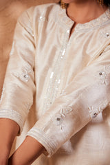 Chantily white raw silk Sitara kurta Set