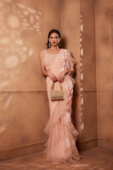 Blossom Pink Sitara Pre- stitched ruffles saree