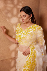 Ivory yellow Sitara saree adorned with resham