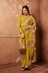 Mustard Sitara printed motifs saree