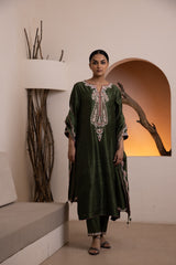 Peacock green Silk kurta with a chanderi silk dupatta