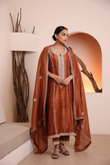 Rust Raw silk kurta