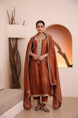 Rust Raw silk kurta