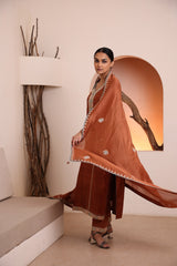 Rust Raw silk kurta