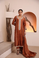 Rust Raw silk kurta