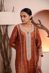 Rust Raw silk kurta