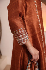 Rust Raw silk kurta