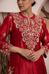 Red Silk kurta with a chanderi silk dupatta