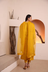 Yellow white Aari kurta set