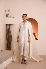 Ivory raw silk kurta embellished with hand embroidery dabka and zari work