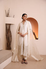 Ivory raw silk kurta embellished with hand embroidery dabka and zari work
