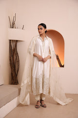 Ivory raw silk kurta embellished with hand embroidery dabka and zari work