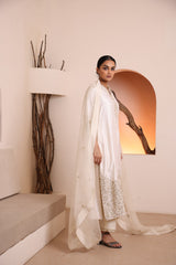 Ivory raw silk kurta embellished with hand embroidery dabka and zari work