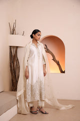 Ivory raw silk kurta embellished with hand embroidery dabka and zari work