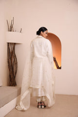Ivory raw silk kurta embellished with hand embroidery dabka and zari work