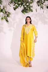 Yellow white Aari kurta set