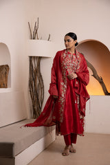 Red Silk kurta with a chanderi silk dupatta