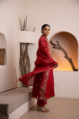 Red Silk kurta with a chanderi silk dupatta
