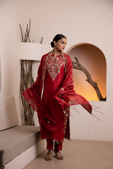 Red Silk kurta with a chanderi silk dupatta