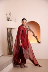 Wine raw silk kurta embellished with hand embroidery dabka and zari work