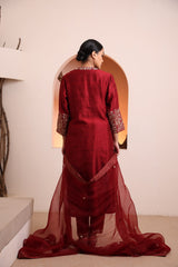 Wine raw silk kurta embellished with hand embroidery dabka and zari work