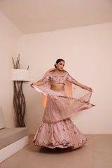 Zardozi dusky pink hand-embroidered raw silk lehenga