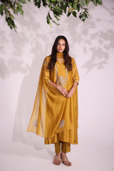 Mustard grey front placket aari kurta set