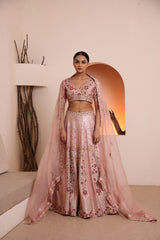 Zardozi dusky pink hand-embroidered raw silk lehenga