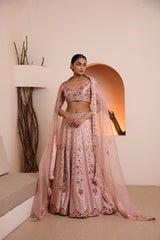 Zardozi dusky pink hand-embroidered raw silk lehenga