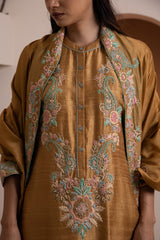 Silk Golden front placket kurta