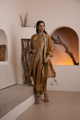 Silk Golden front placket kurta