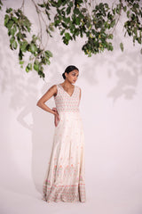 Ivory Afreen embroidered jump suit with a flowy bottom