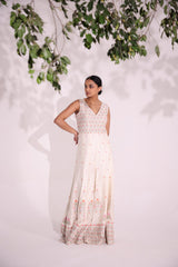 Ivory Afreen embroidered jump suit with a flowy bottom